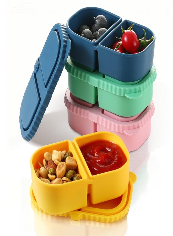 snuggery 4 pack Silicone Reusable Snack Containers with Lids - Double Compartment Snackle Box for Portion Control & Travel - BPA-Free Mini Containers for Kids, Office, Picnic - Image 1